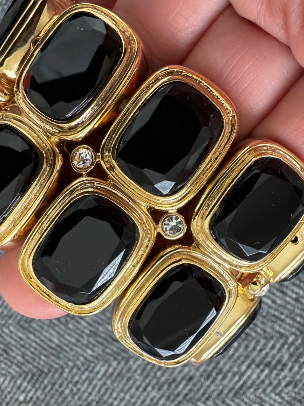 NEW FRANCES VALENTINE STRETCH CHUNKY BLACK/RHINESTONE BRACELET